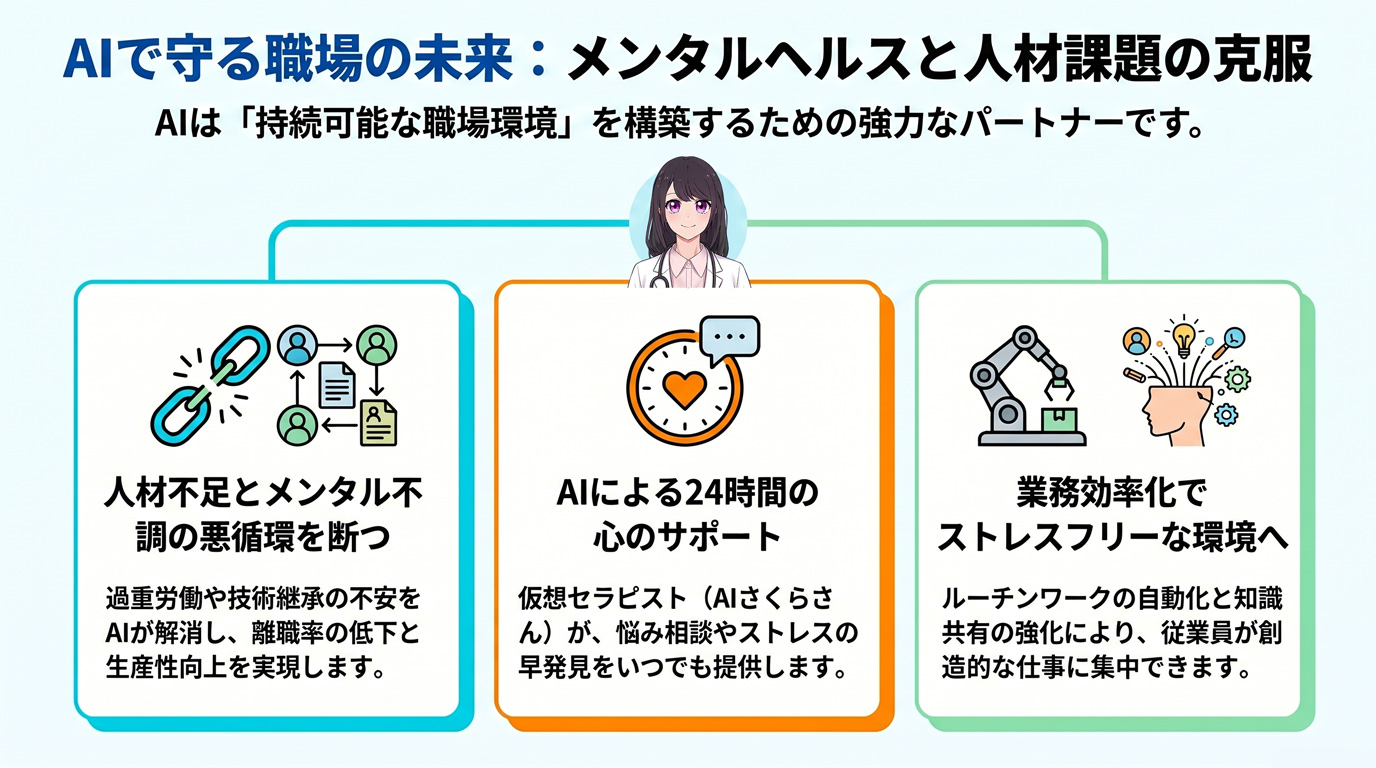 AIで守る職場の未来:メンタルヘルスと人材課題の克服