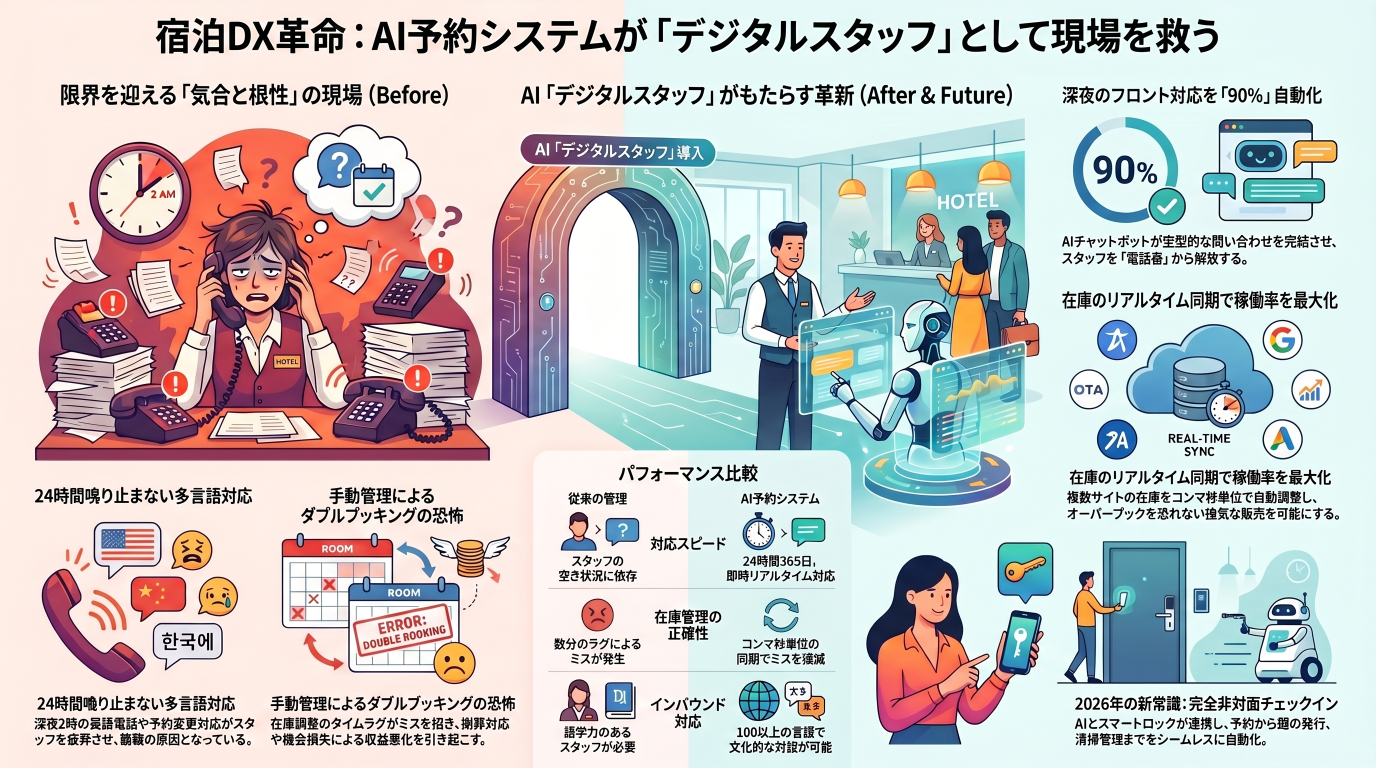 宿泊施設向けAI予約システムの導入がもたらす進化：人手不足を解消する「デジタルスタッフ」の活用術