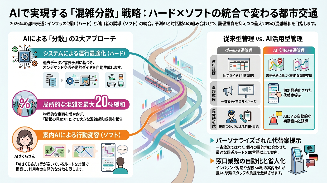 AIによる交通機関の混雑緩和とルート最適化:自治体・事業者が取るべき「分散」戦略