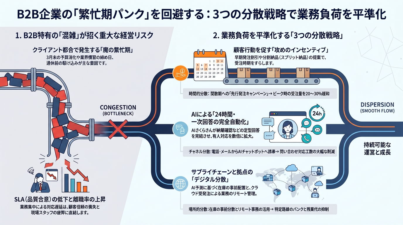 BtoB企業の混雑シーズン対策：分散戦略で業務負担を軽減する方法