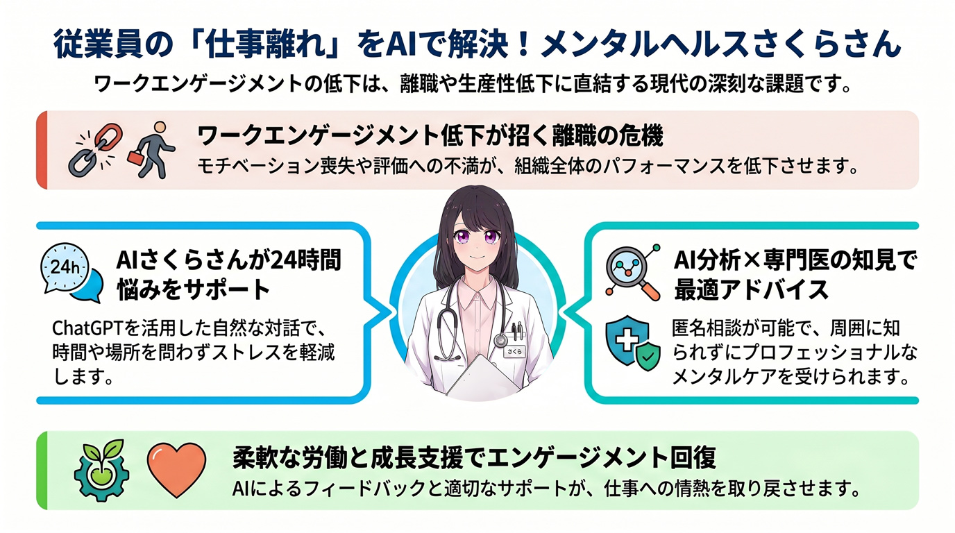 従業員の「仕事離れ」をAIで解決!メンタルヘルスさくらさん