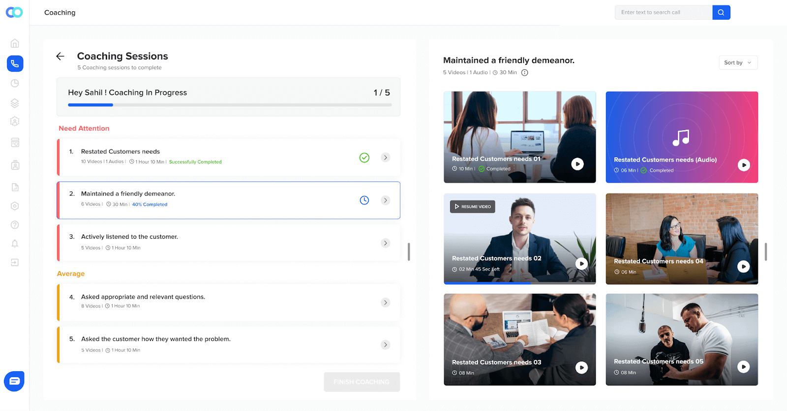 Call center coaching on Convin’s call center analytics software