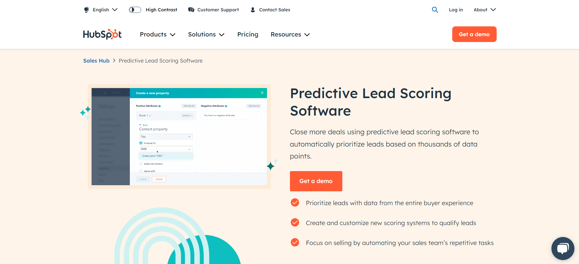 HubSpot Lead Scoring Product page