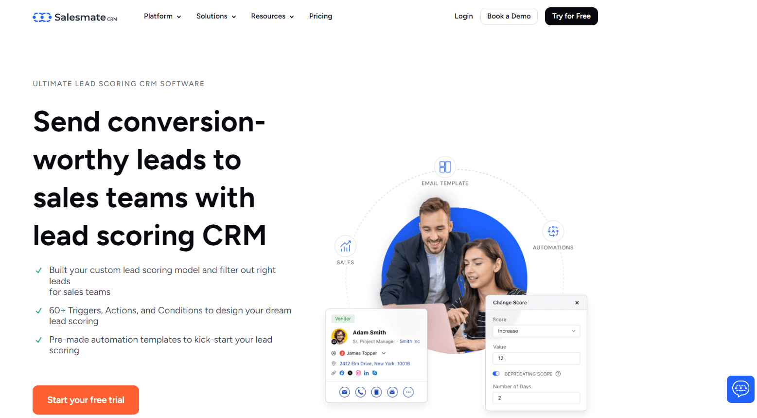 Salesmate lead Scoring Software Product page