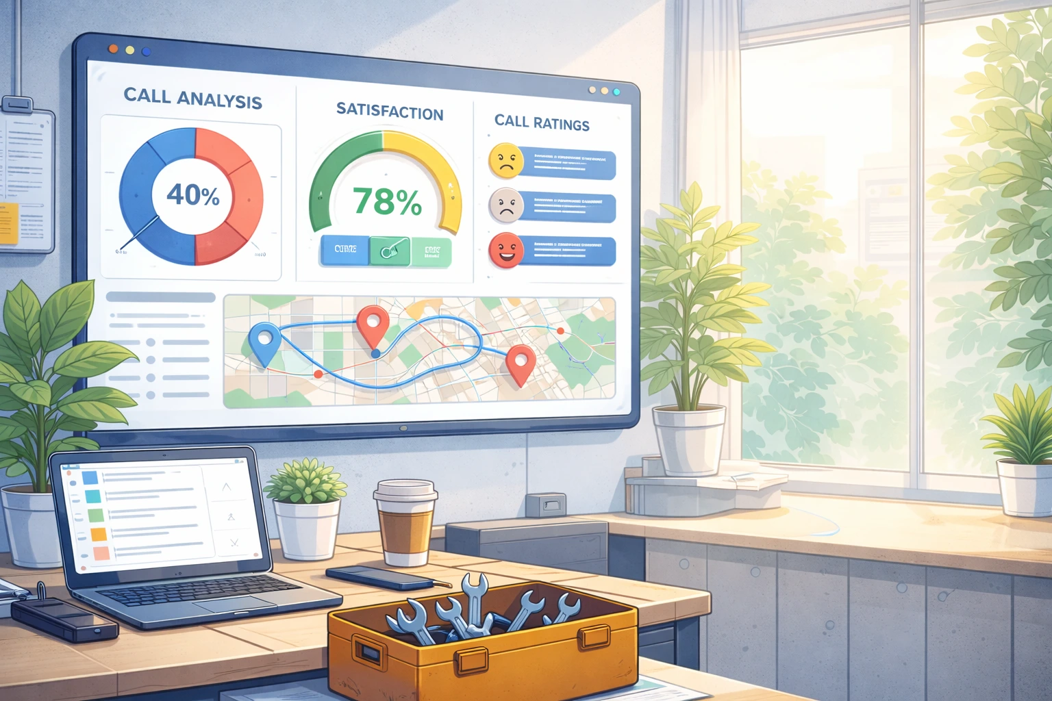 Dashboard displaying call data and metrics.
