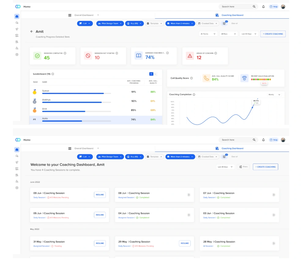 Convin’s Automated Agent Coaching dashboard for Automation in Insurance, providing documentation and compliance assistance for better CX.