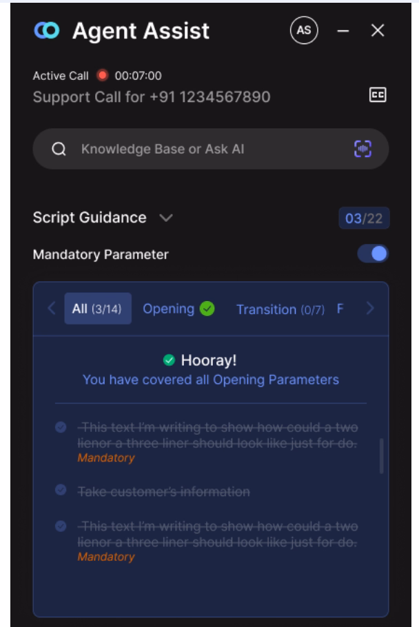 Convin’s Real-time agent assist interface highlighting AI in banking compliance