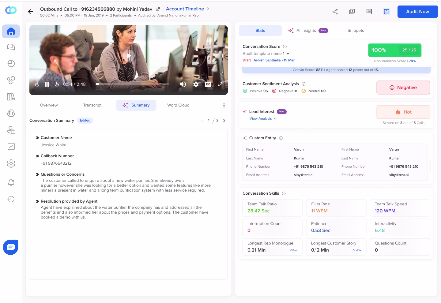 Post call summary can be obtained via AI in collections