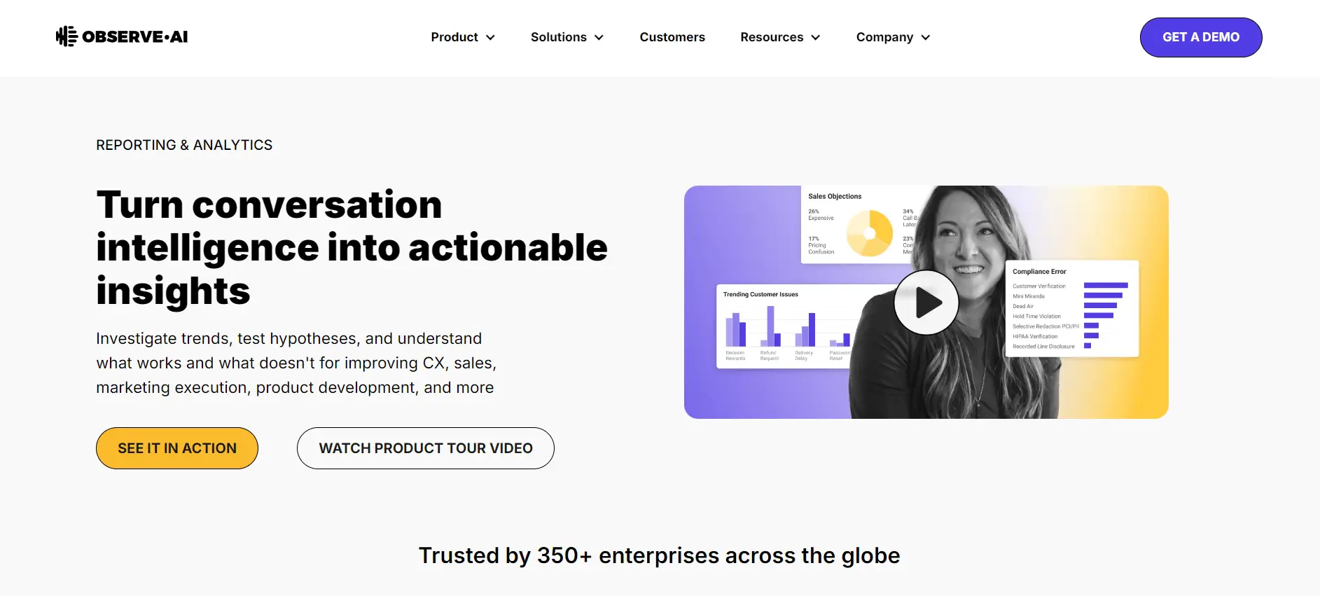 Observe.ai Reporting & Analytics Product Page