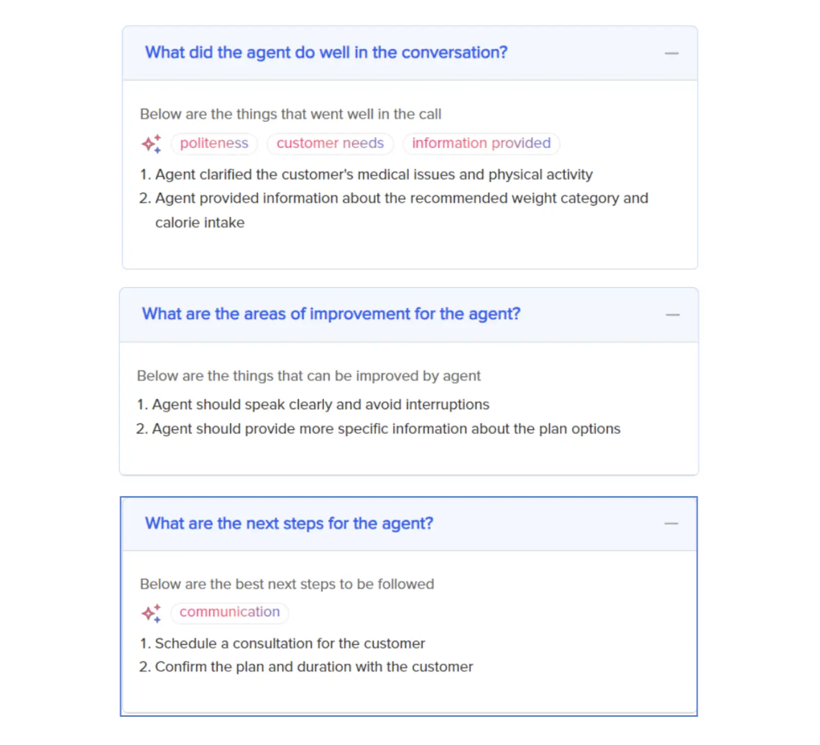 Detailed AI feedback can be generated on each call