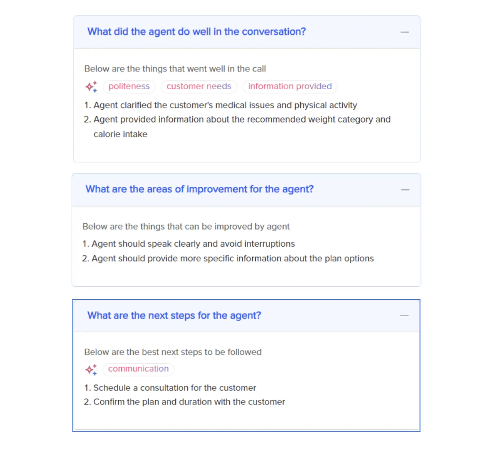 Detailed AI feedback can be generated on each call