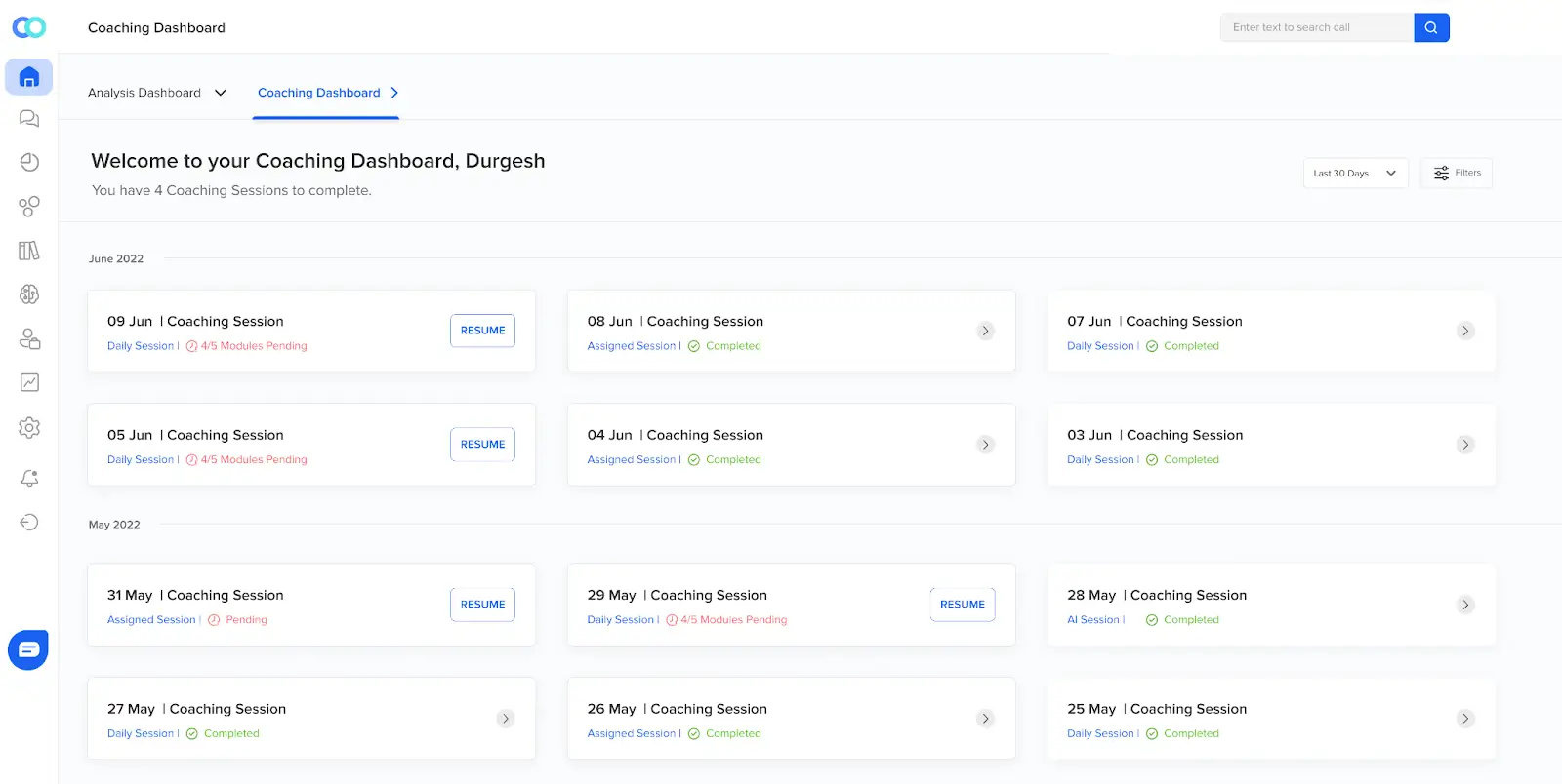 Agent coaching dashboard
