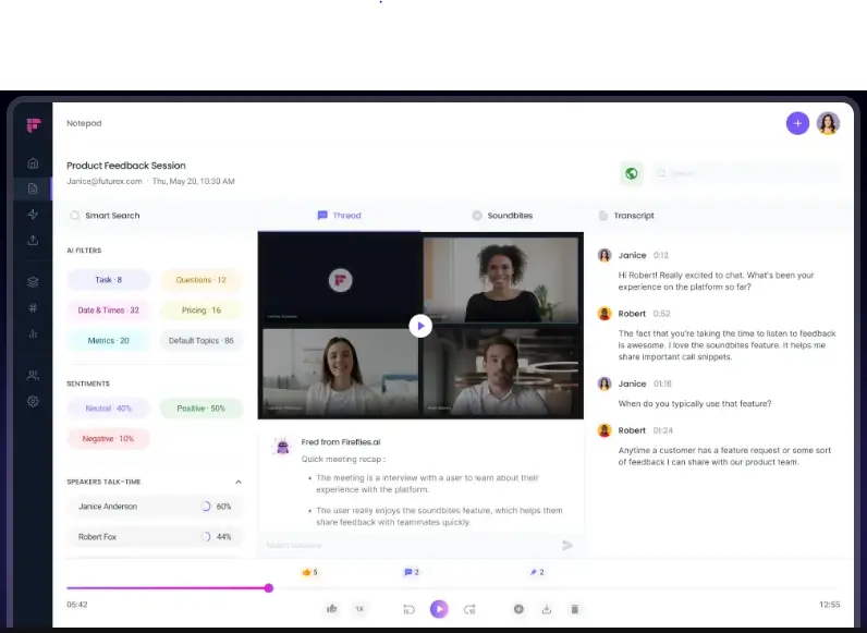 Fireflies.ai lets your customer support teams search, summarize, transcribe, and analyze voice conversations