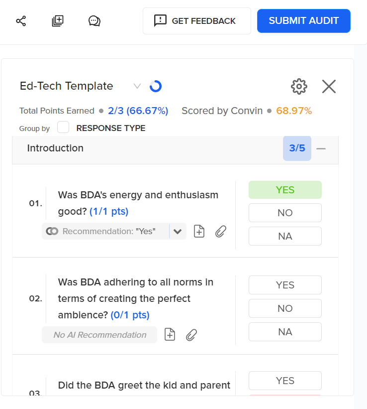 Call quality score verification using a manual audit template