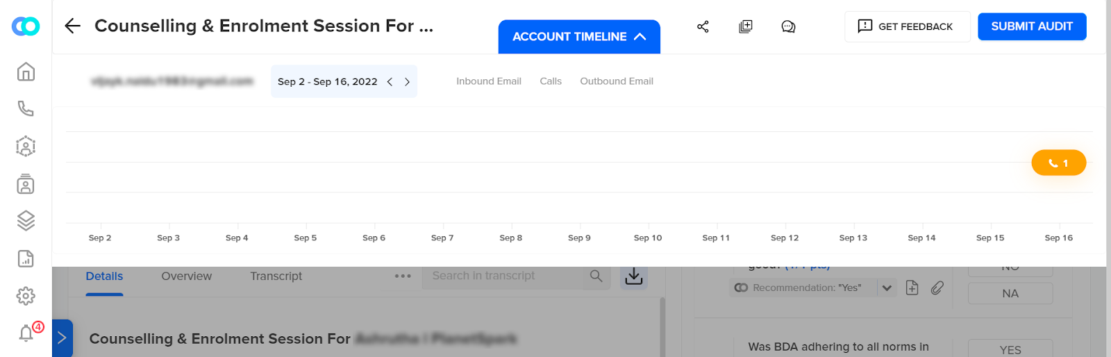You can navigate to all conversations of an agent using the account timeline in the call quality dashboard.