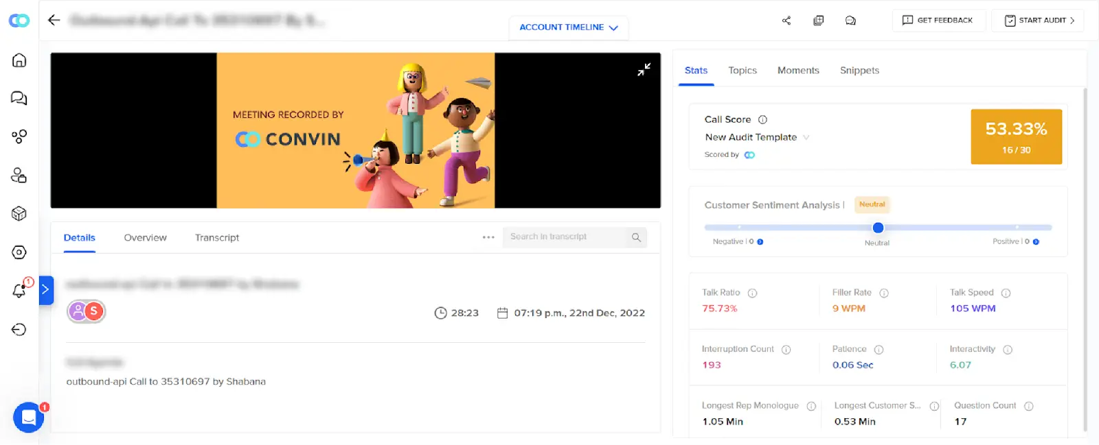 Convin quality assurance in call center template