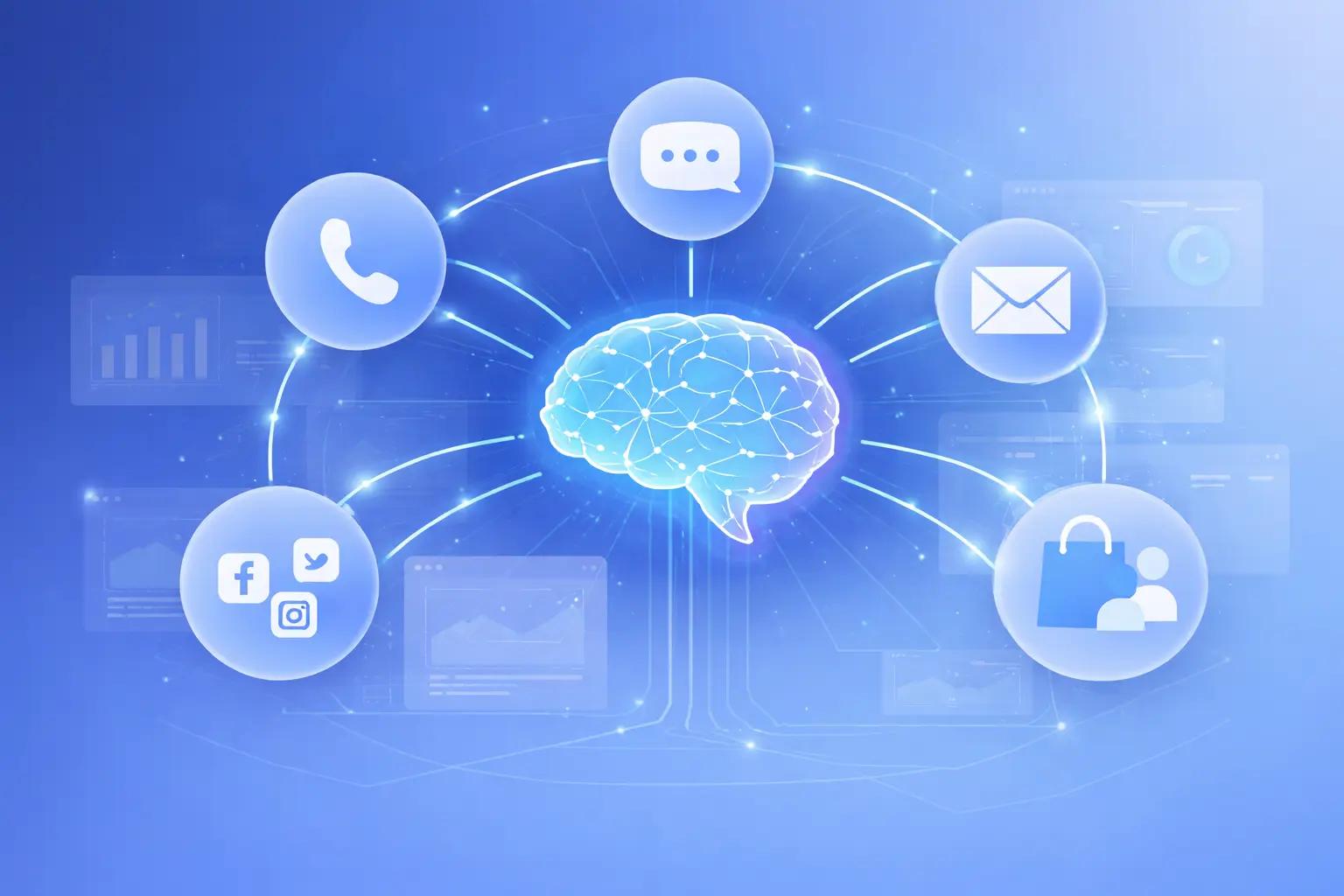 Omnichannel AI connecting channels illustration
