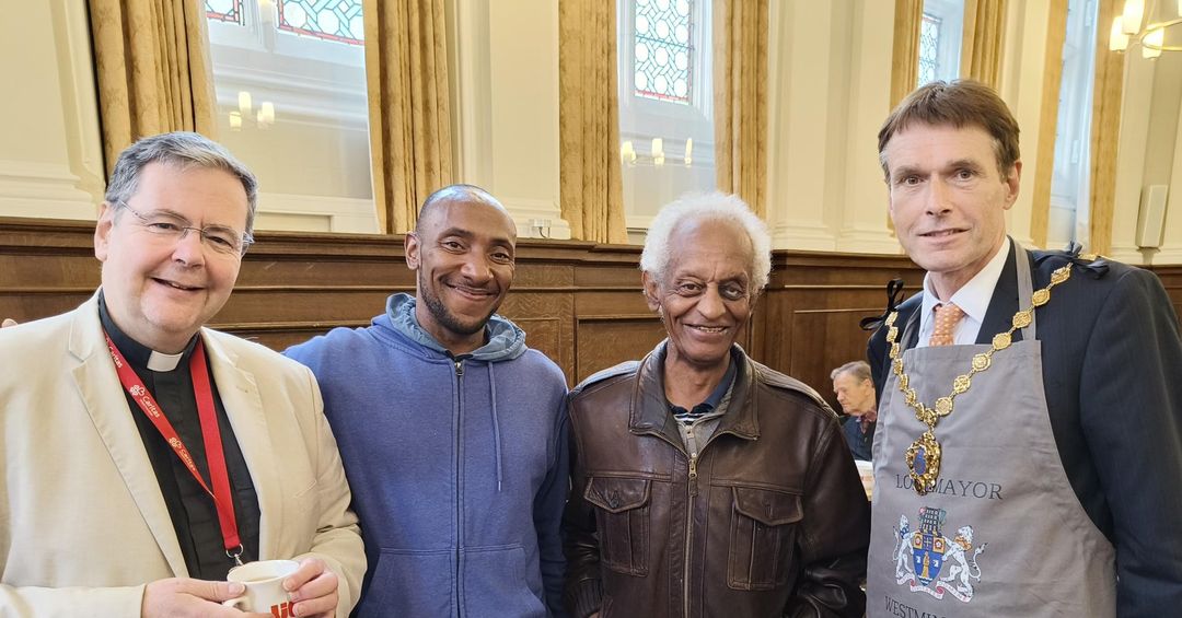 Bobby Rigby Lord Mayor of Westminster visits homeless restaurant at Farm Street ...
