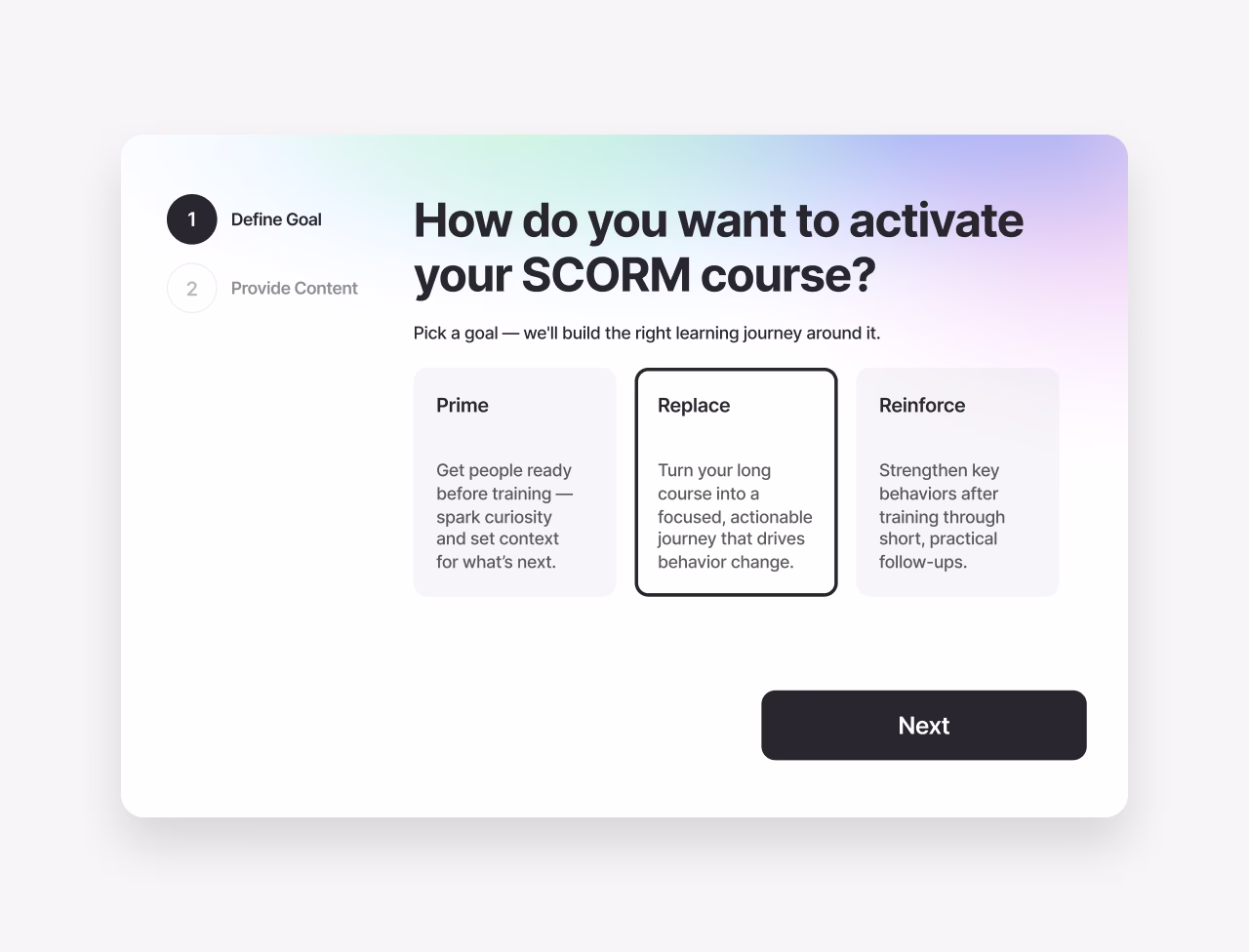 Screenshot of 7taps three SCORM Transformer options
