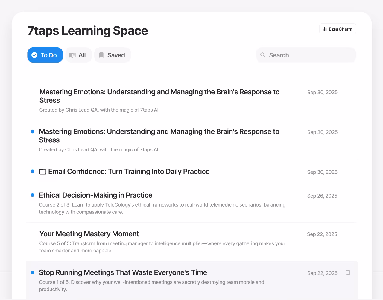 Screenshot of 7taps new Learning Space feature