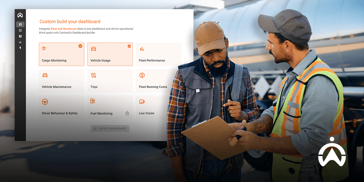 Cartrack CANbus dashboard displaying various fleet monitoring options like Vehicle Usage and Fuel Monitoring.