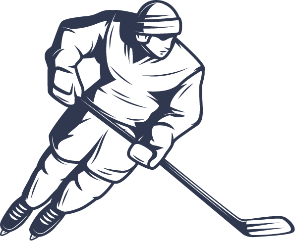A drawing of a hockey player with a stick
