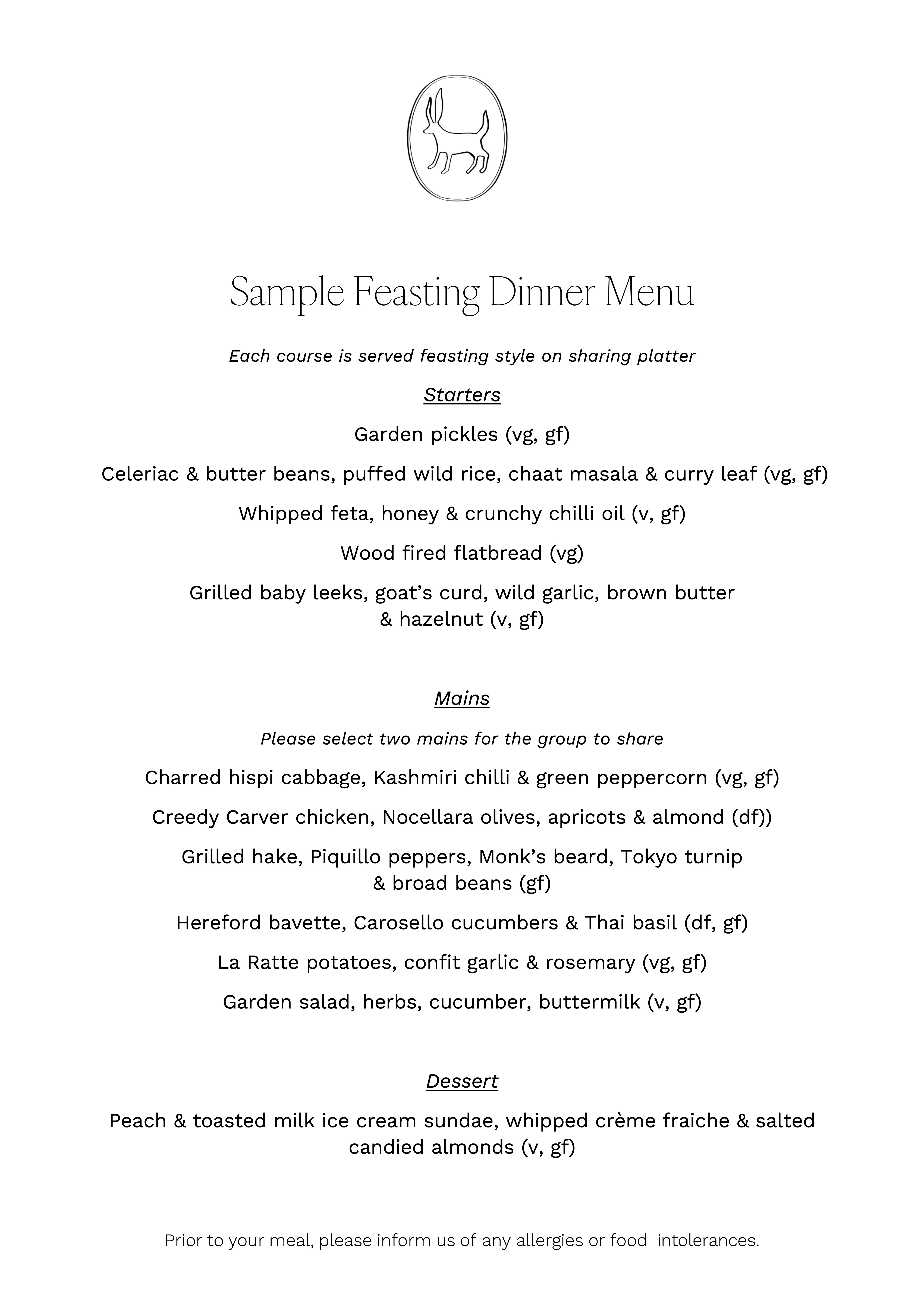 Wild by Tart £75 feasting menu for group dining