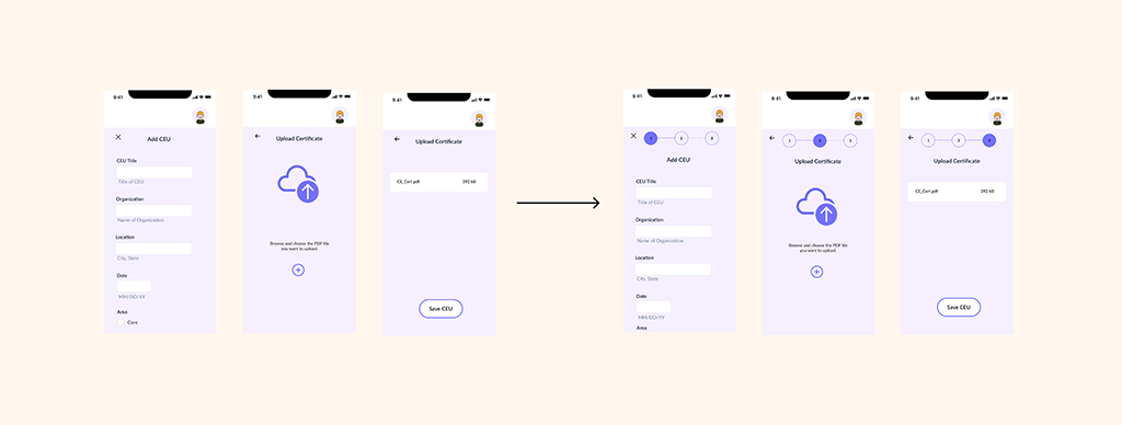 Prototype iterations for adding a CEU feature version 1 left and version 2 right.