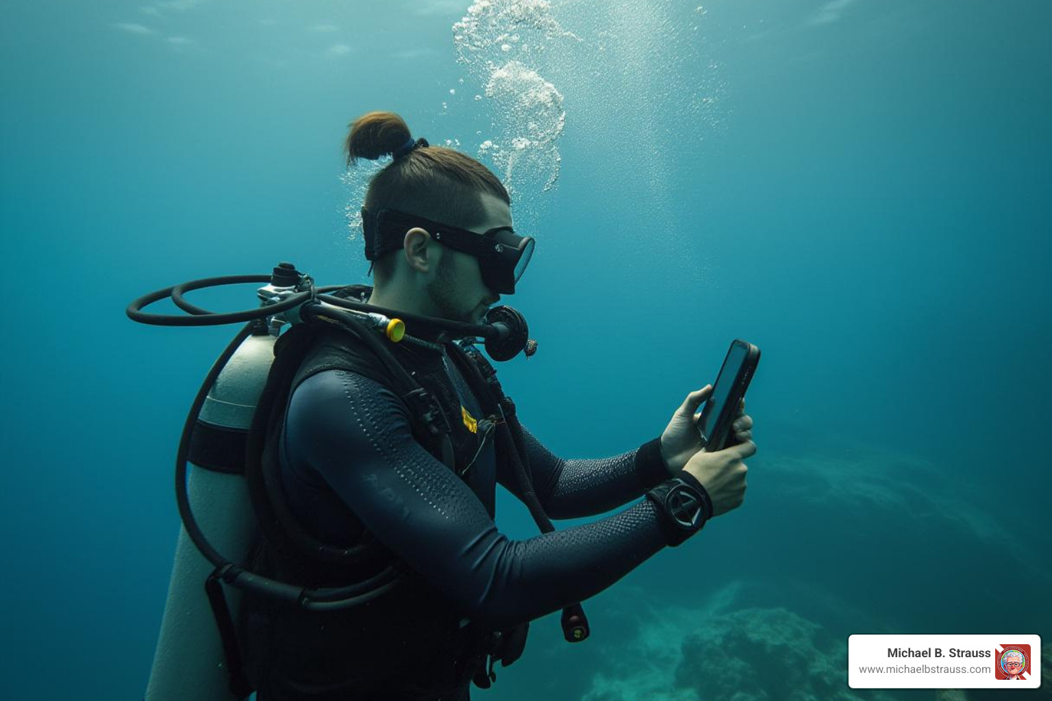 a diver checking their wrist-mounted dive computer - Essential diving equipment