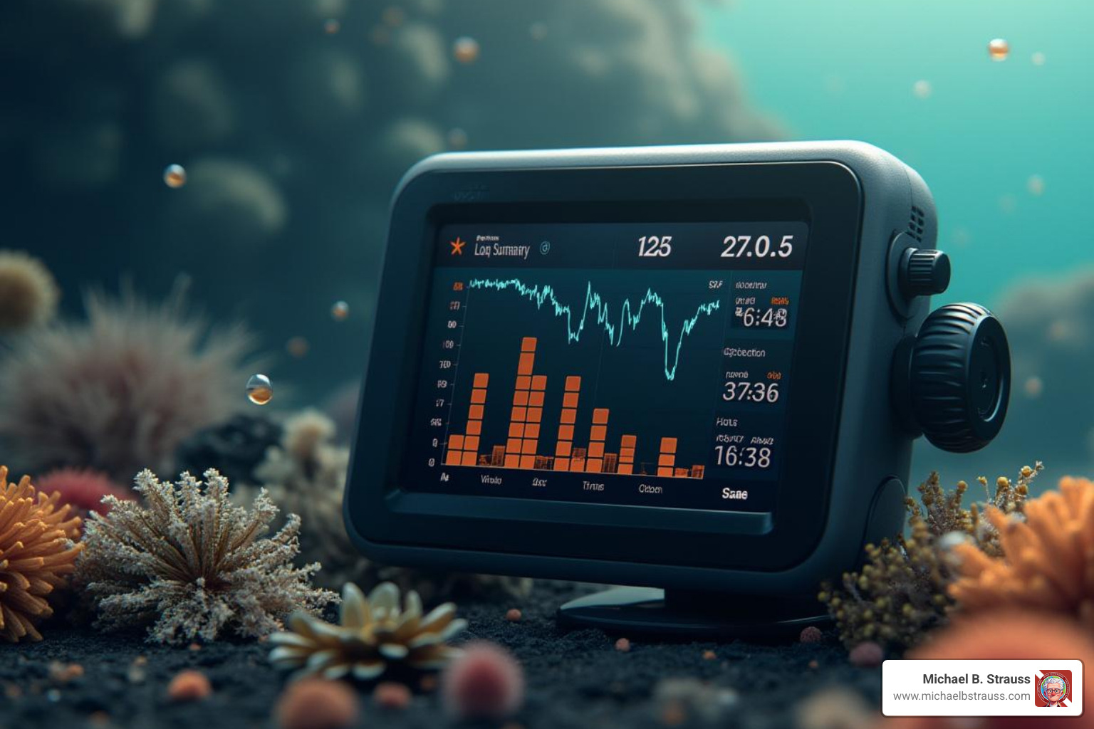 modern dive computer showing a log summary on its screen - best diving log book