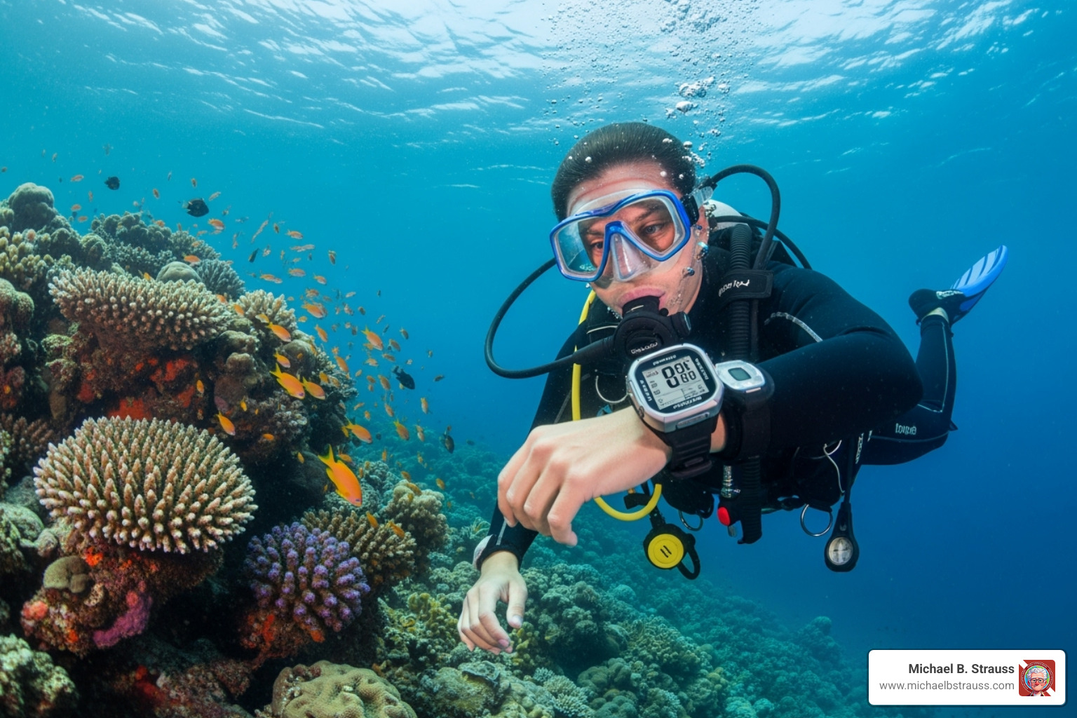 diver reviewing dive computer - dive medical cost
