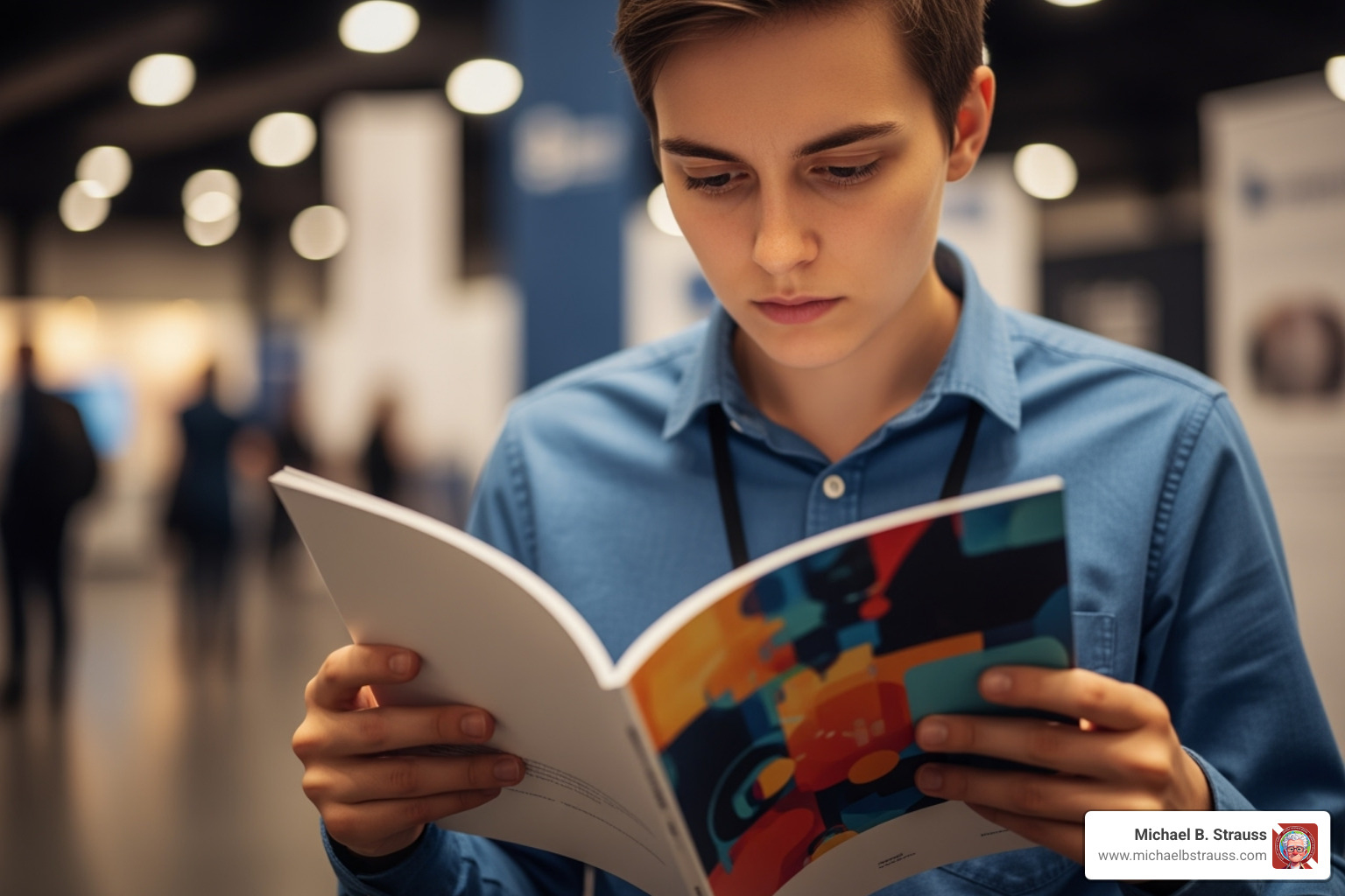 person looking at a conference brochure - dive medicine conference