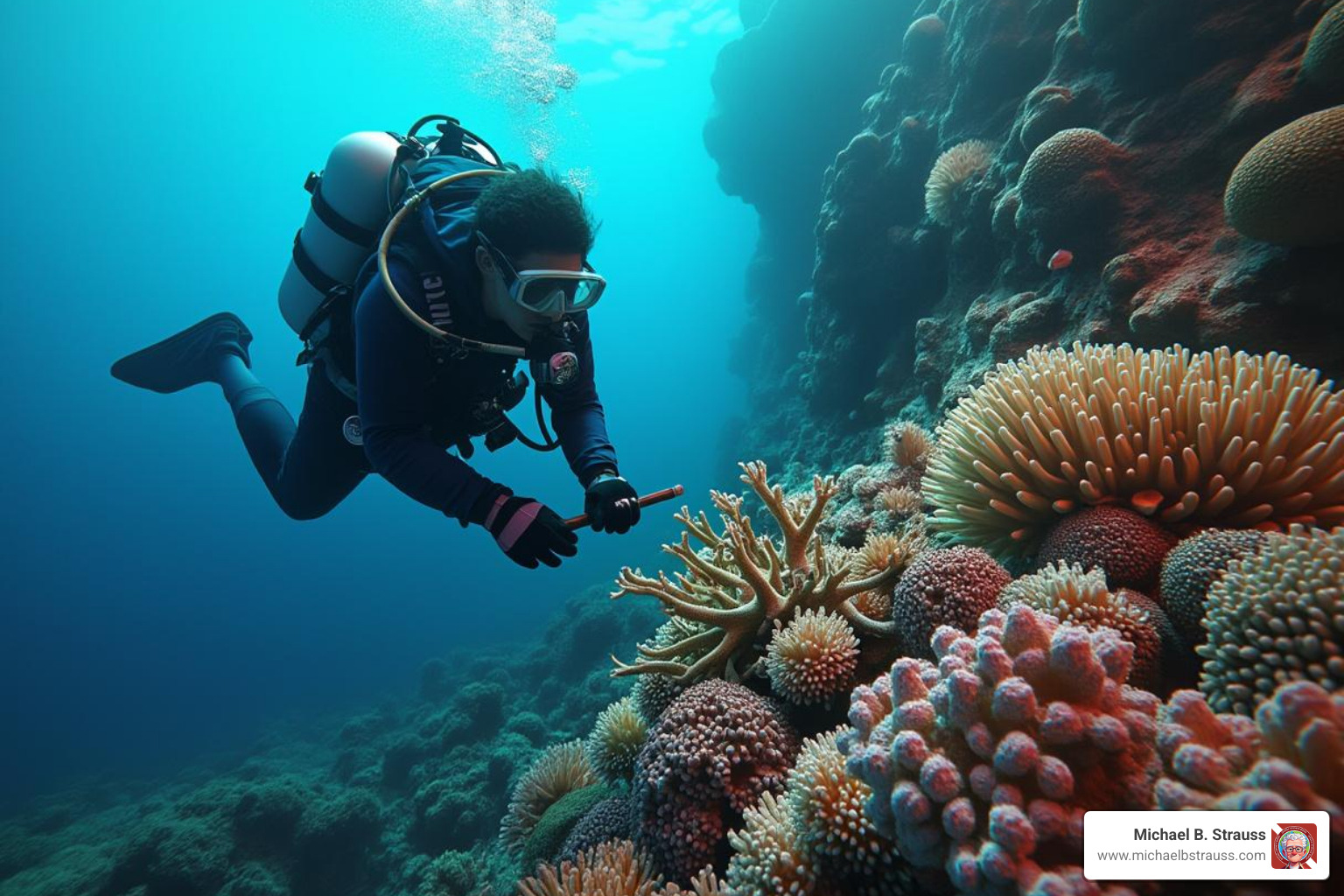 scientific diver conducting research on a coral reef - History of scuba diving