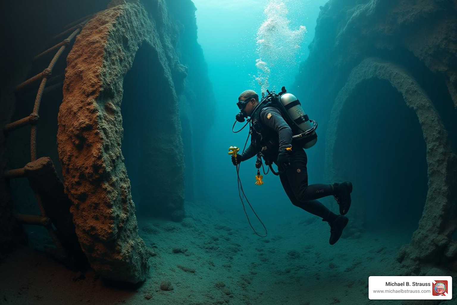 A technical diver with specialized gear exploring a deep wreck - Diving accident statistics