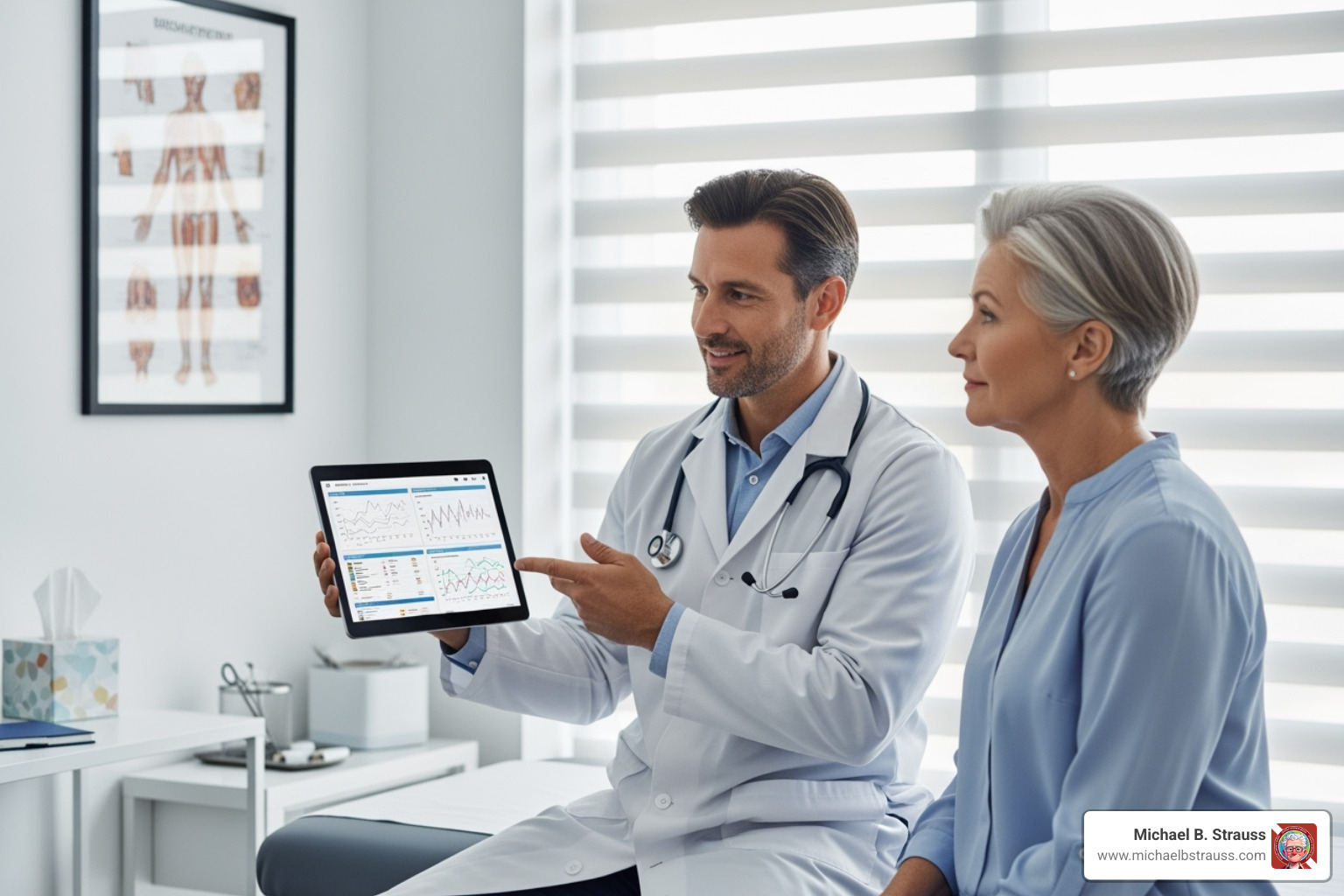 doctor discussing a chart with a patient - scuba diving medical clearance