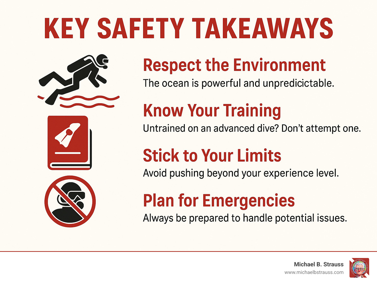 key safety takeaways - diving coffee table book infographic 