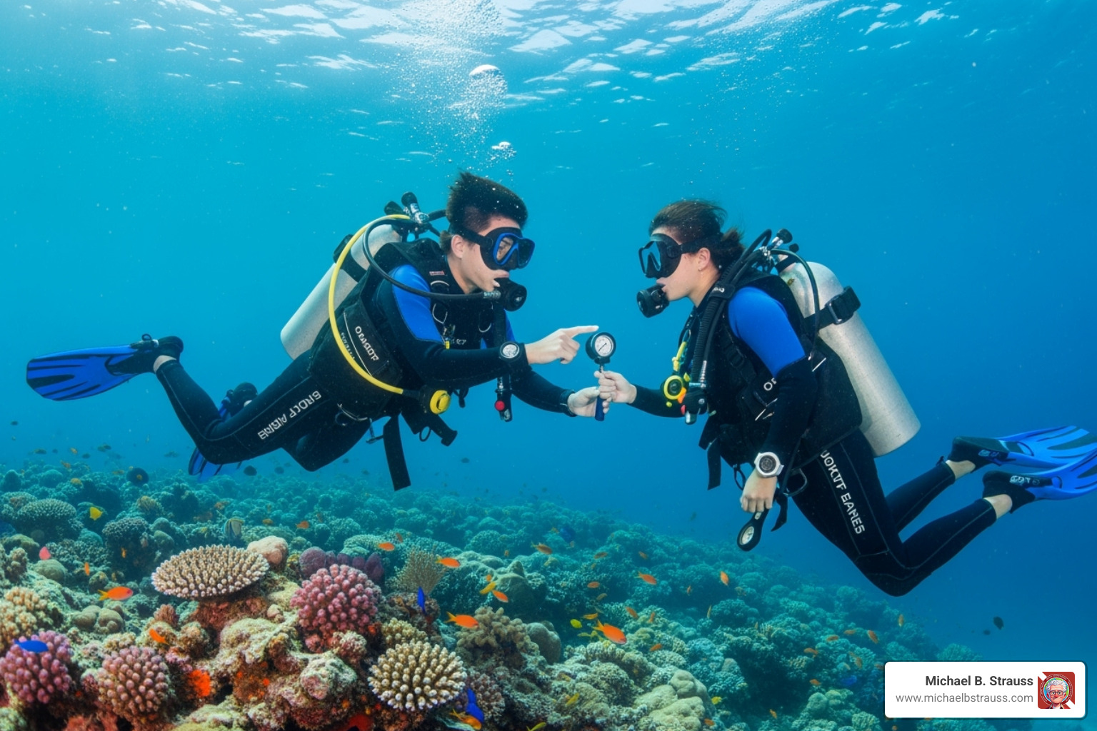 Dive instructor guiding a student underwater, demonstrating safe and effective training. - hue vietnam scuba diving