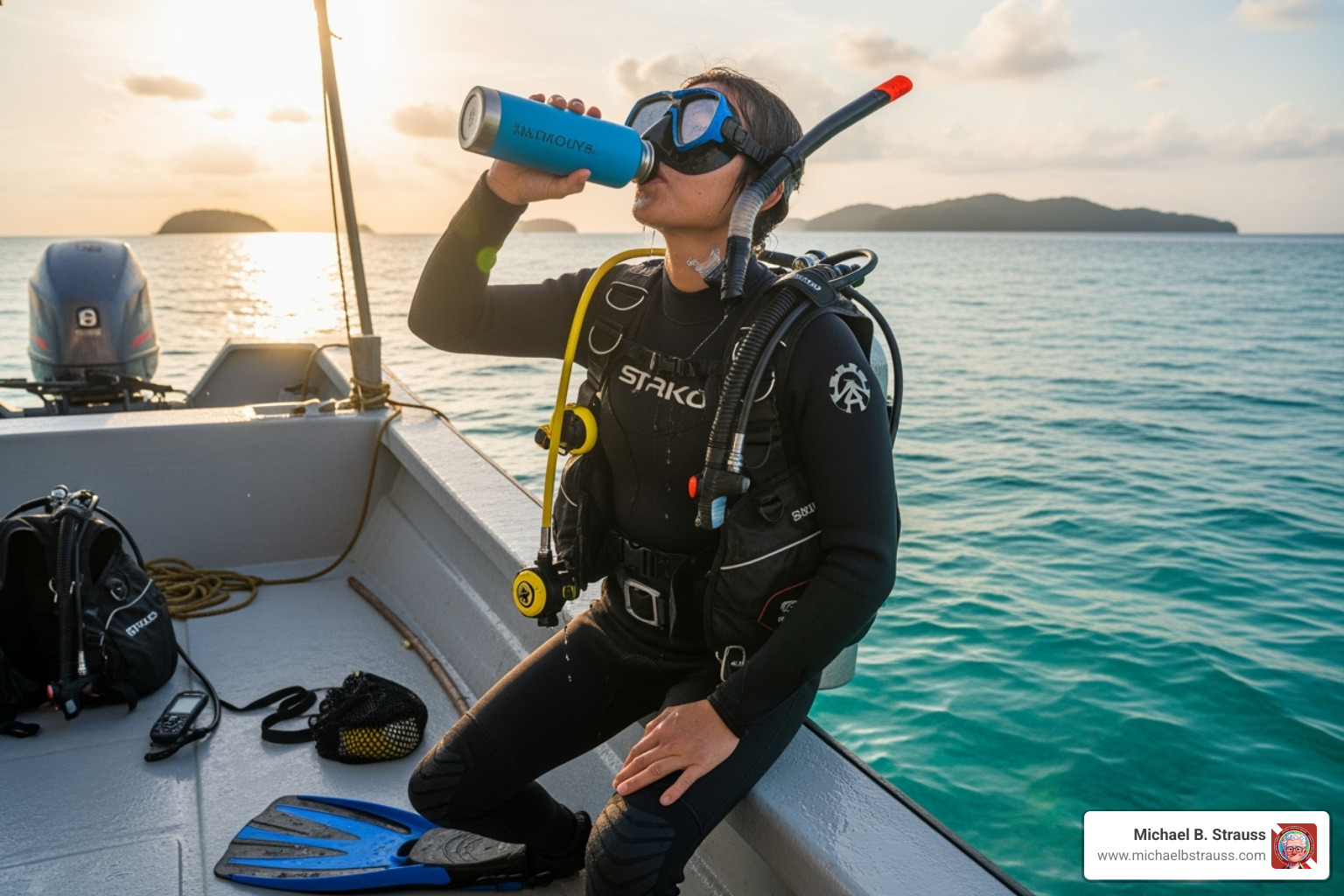 diver drinking water - avoiding decompression sickness