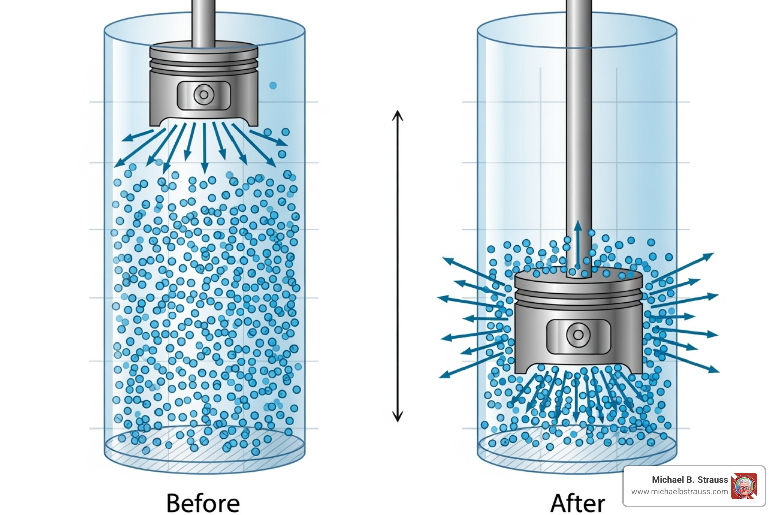 diagram illustrating Boyle's Law with a piston and cylinder - decompress definition science