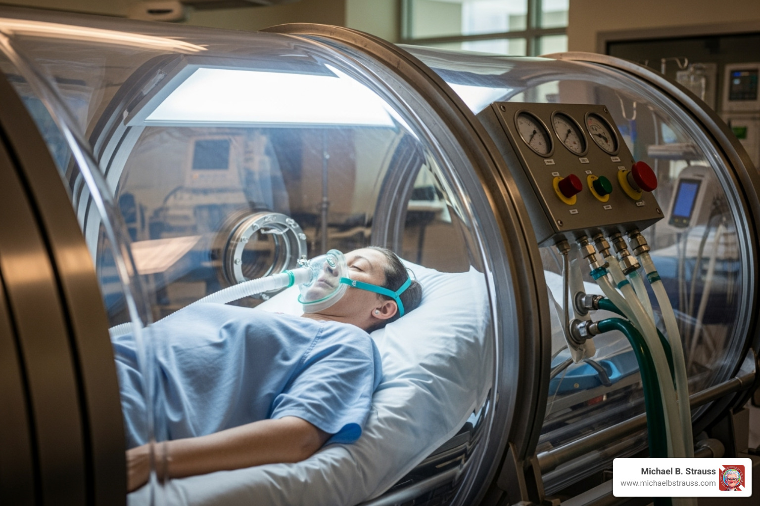 patient inside a hyperbaric oxygen therapy chamber - decompress definition science