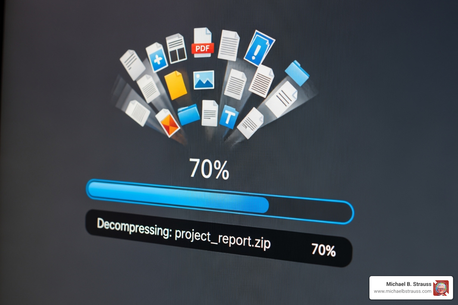 computer screen showing a file being decompressed - decompress definition science