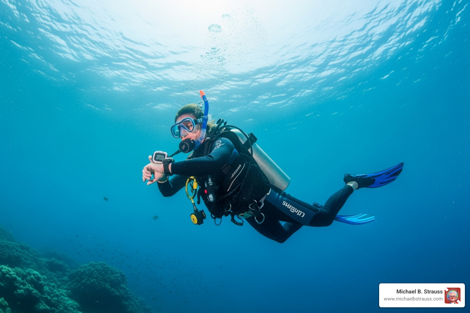 Diver checking their dive computer. - scuba diving medical conditions