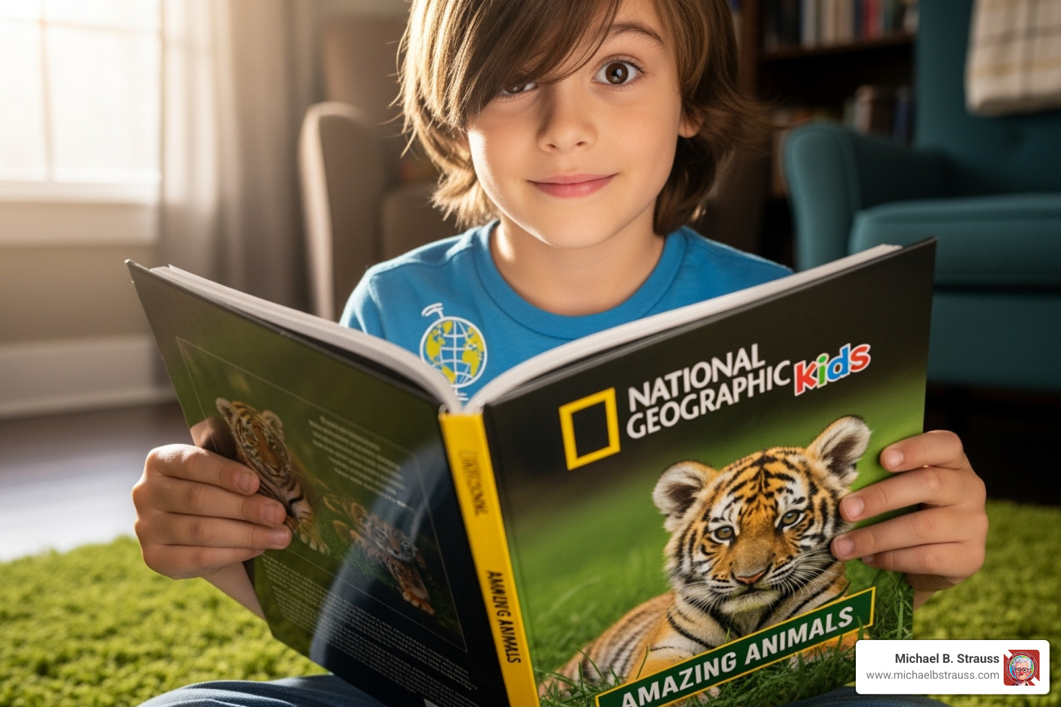 National Geographic Kids book cover being held by a child - diving with sharks book