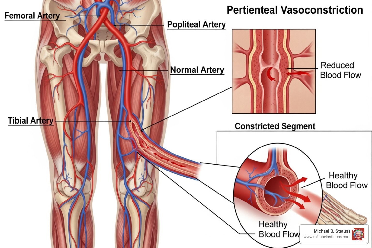 medical diagram showing peripheral vasoconstriction - effects of cold water diving