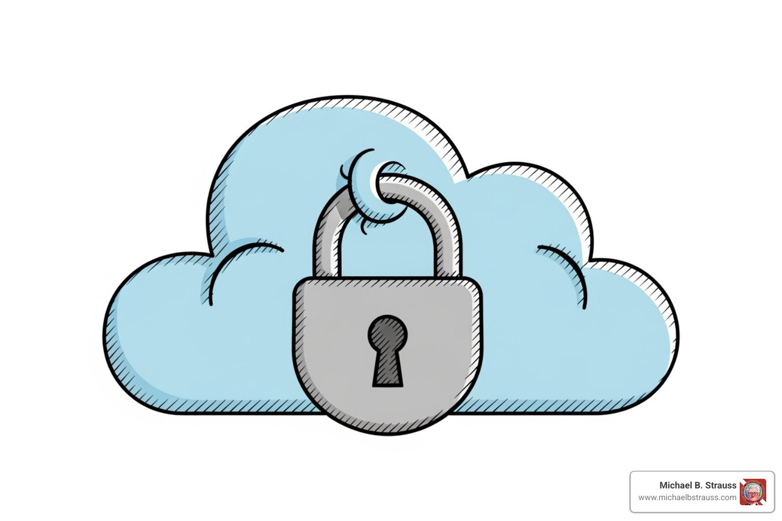 A padlock icon superimposed on a cloud icon, symbolizing secure cloud storage for digital data - online dive logbook