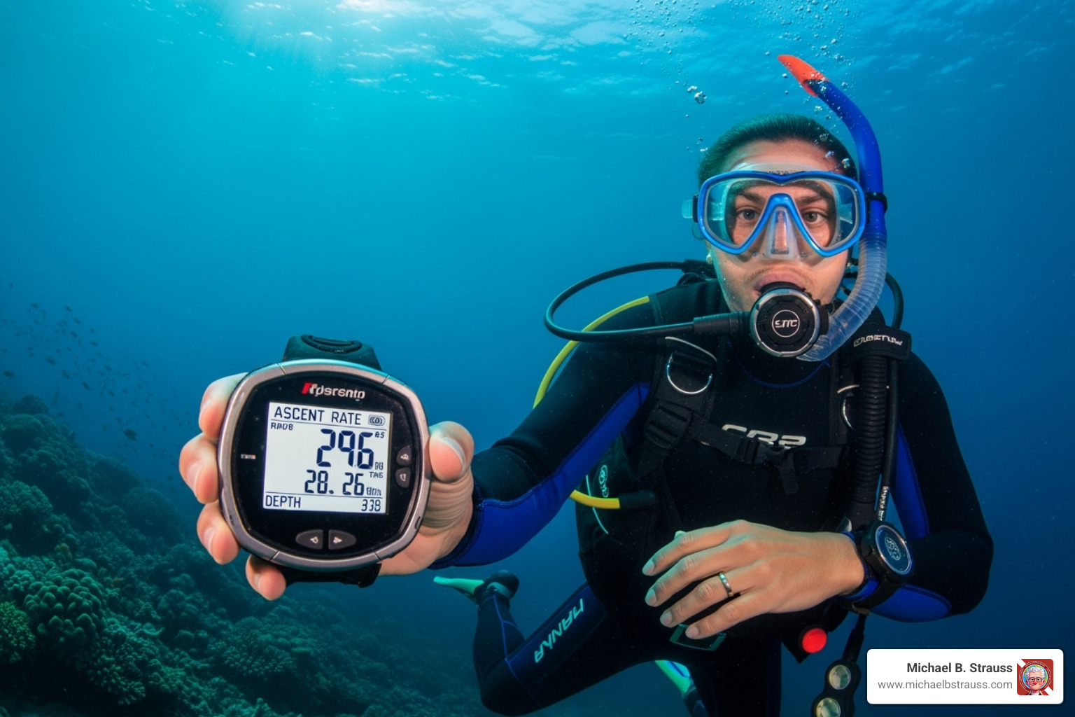 a diver checking their dive computer before a descent - dive insurance cost