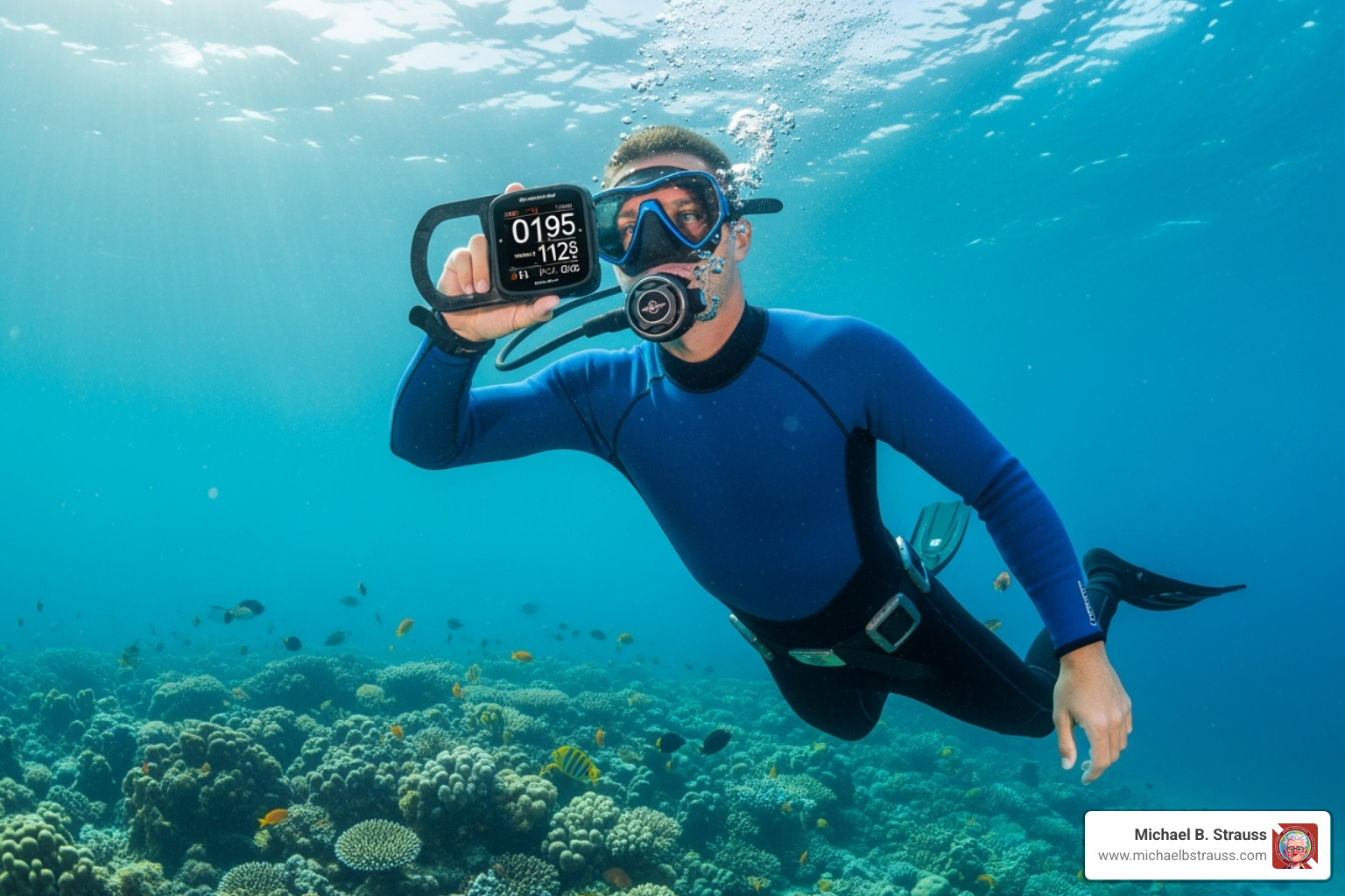 diver checking their dive computer - overcoming decompression sickness diver checking their dive computer - overcoming decompression sickness