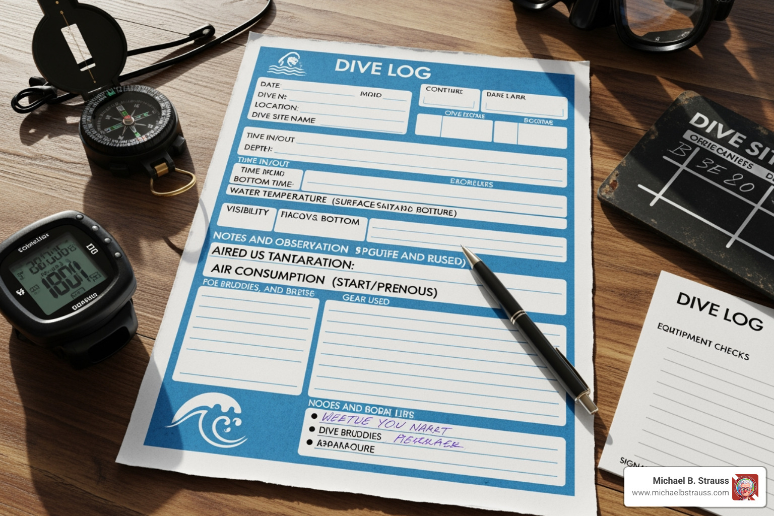 A collage of various printable dive log template layouts, showcasing different designs for basic, advanced, and customizable options - dive log template