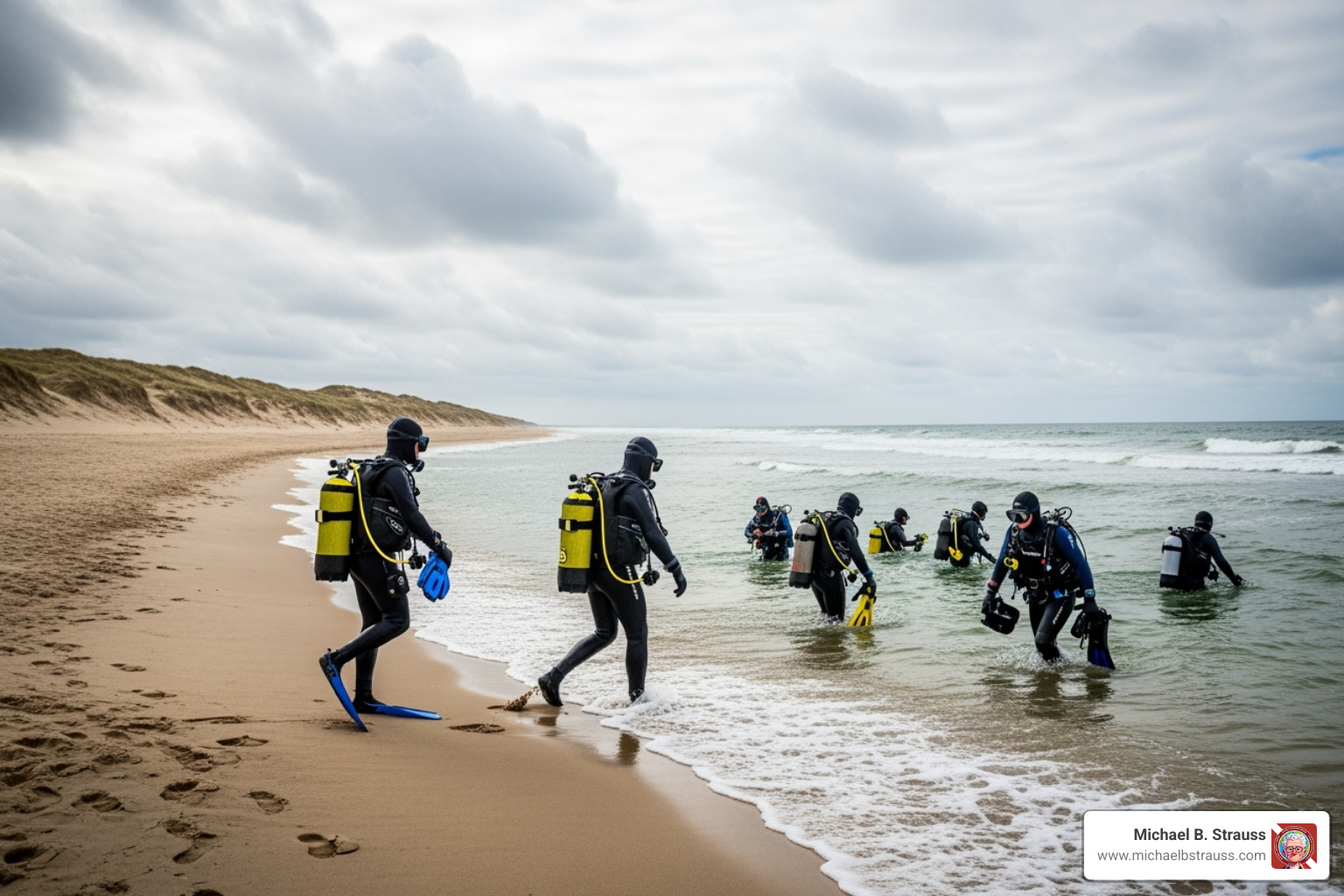 divers entering the water from a beach in varied weather conditions - diving accident statistics divers entering the water from a beach in varied weather conditions - diving accident statistics