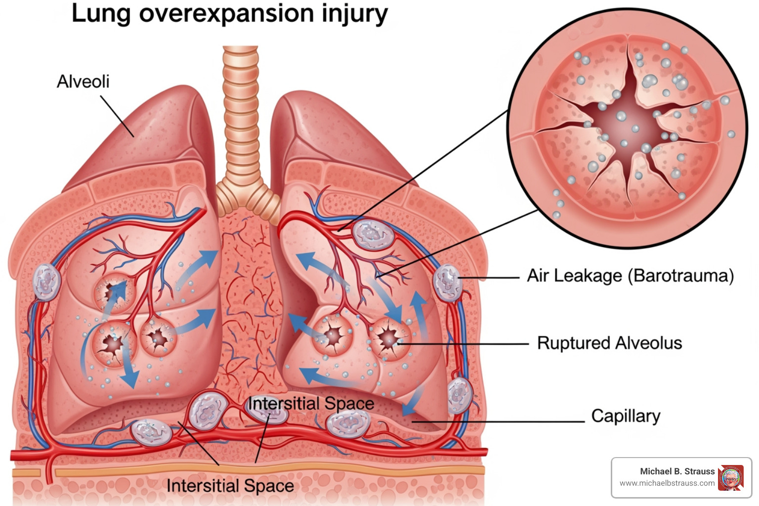 Diagram showing lung overexpansion - controlled emergency ascent Diagram showing lung overexpansion - controlled emergency ascent